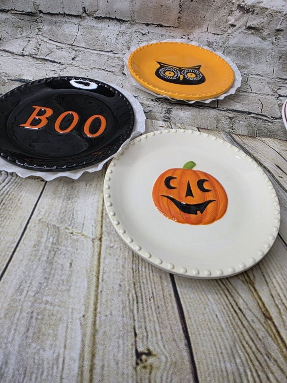 3 BOO Pumpkin Owl Halloween Plates Happy Halloween 6.5"